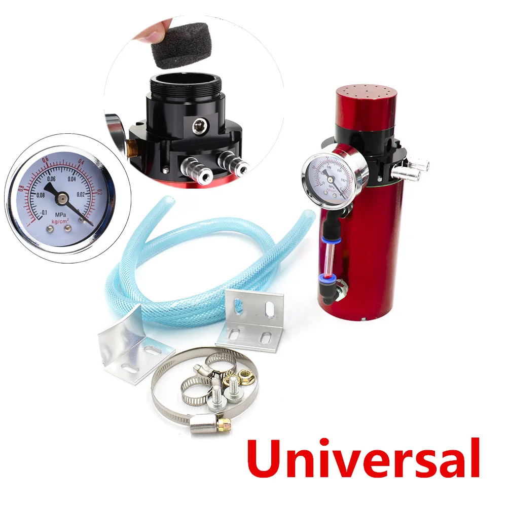 Vacuum Pressure Gauge Engine Oil Reservoir Catch Can Tank Kit Breather Filter