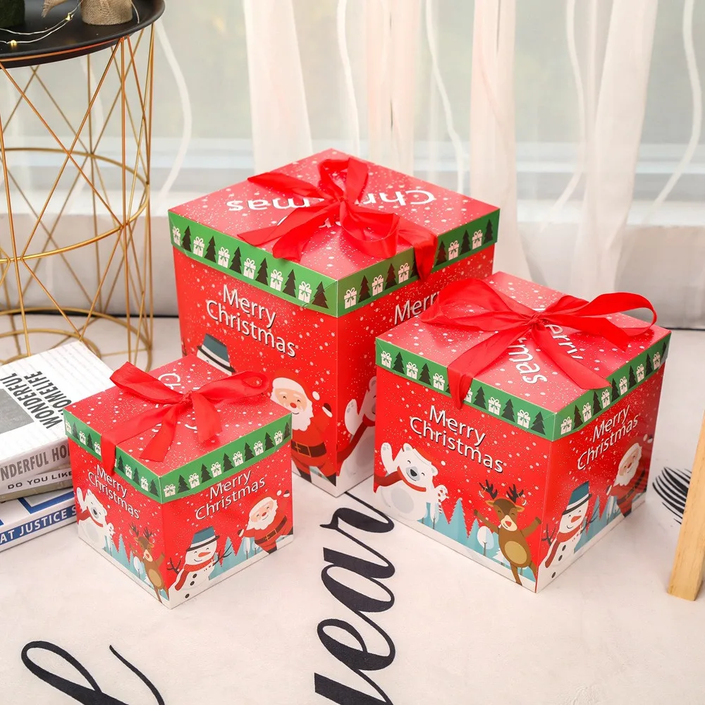 Рождественская Подарочная коробка Рождественский подарок упаковочные коробки красные Ленточные крышки Счастливого Рождества подарочные пакеты и коробки для дома год Рождество - Цвет: B