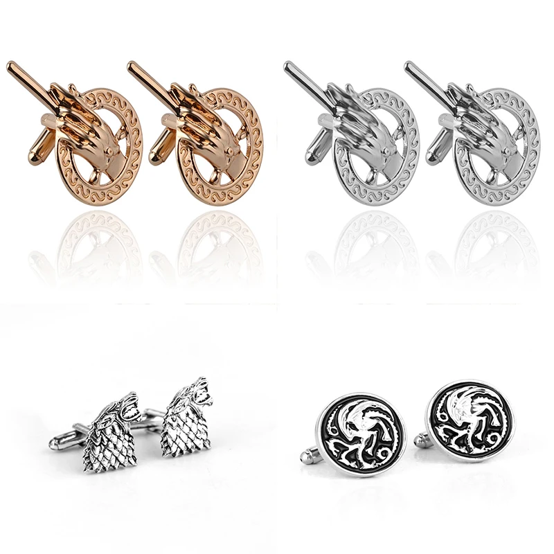 

Anime Game of Thrones Song of Ice and Fire Cufflinks Hand of The King Wolf Dragon Cufflinks Pins Movie Jewelry Men Gift