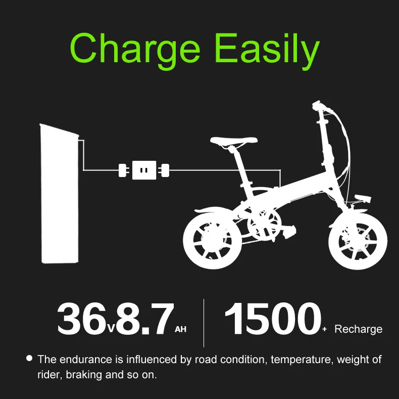 Clearance 14 Inches Folding Bicycle, Integrated Magnesium Alloy Rim, Front & Rear Disc Brake, Suspension Fork Electric Bike 6