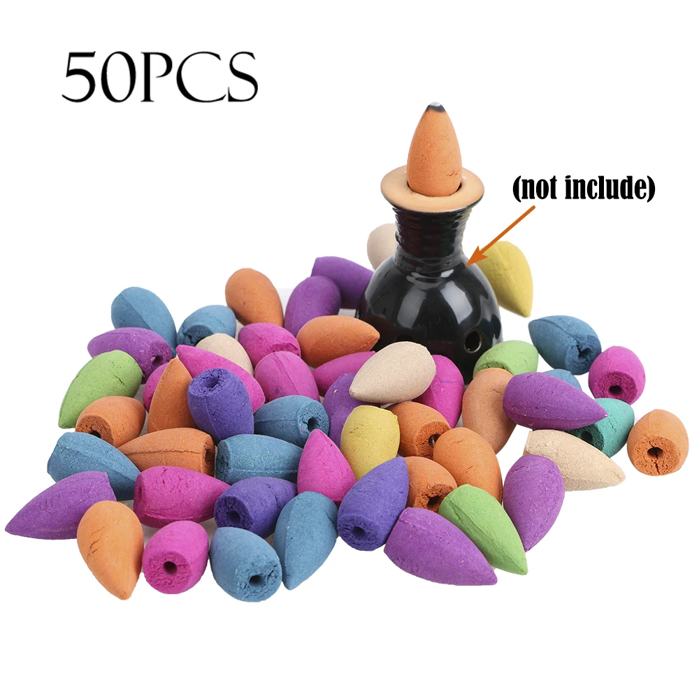 

50 Pieces Reflux Tower Incense Natural Ocean/Flower Flavor Tea Smoke Backflow Incense Gourd Burner Fragrant Reflux Household