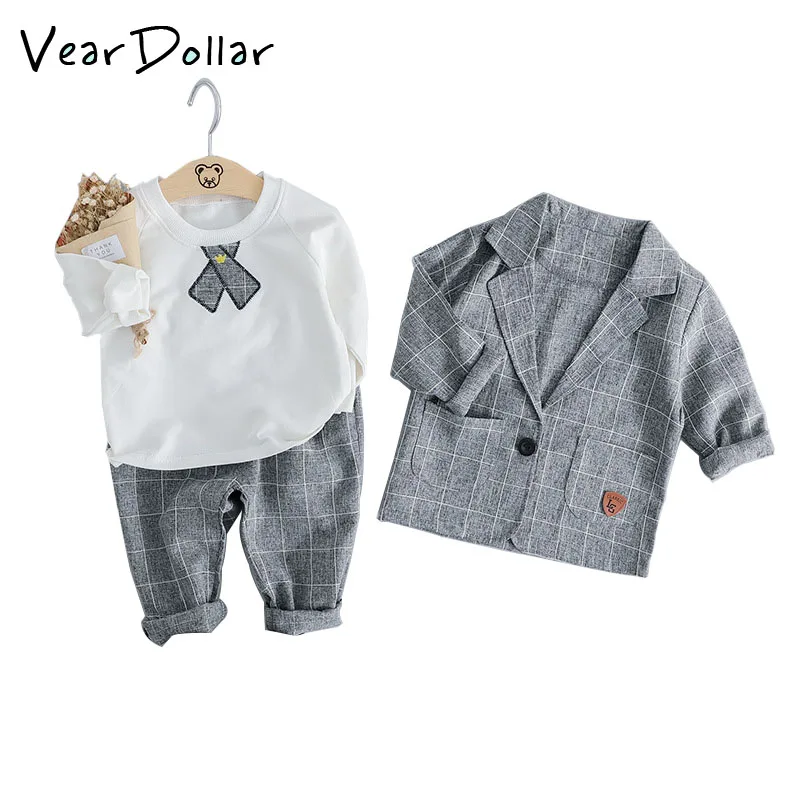 VearDoller Baby Clothing 2019 New Spring T-shirt + Pants +Jacket Three-piece Suit for Toddler Boys Gentleman Costume Baby's Sets |
