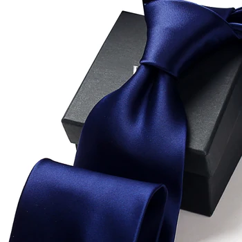 

New High Quality Fashion 9CM WidthTies for Men Business Casual Blue Solid Color Wedding Necktie Formal Business Gravat Gift Box