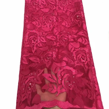 

Pink High Quality 2019 Rhinestone Guipure French Net Lace Mesh Nigerian Lace Fabrics Cheap Embroidered African Lace Fabric
