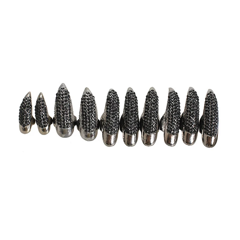 

NEW 10 Pcs/Set Men Women False Nail Black Crystal Claw Paw Talon Finger Rings