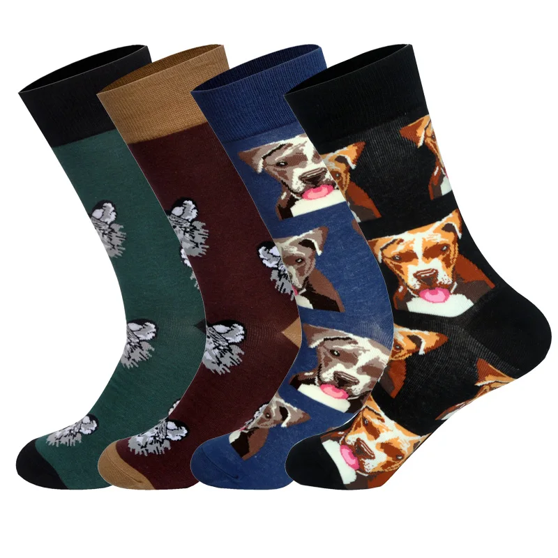 LIONZONE/4 пар/лот, мужские носки с животными из серии Мопс лабрадор, Далматин, корова, панда, кошка, поросенок, новинка, забавные носки с круглым вырезом, счастливые носки - Цвет: C6