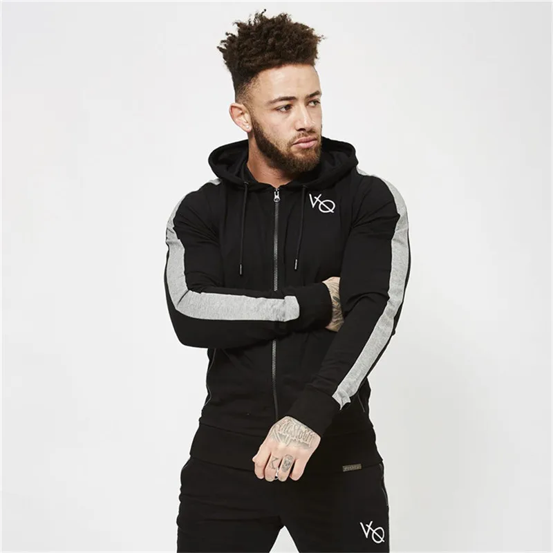 

Rashgard Sport Jacket Men Hooded Joggings Running Jacket Striped Bodybuilding Sport Clothes Hoodie GYM Sweatshirts Fitness Top