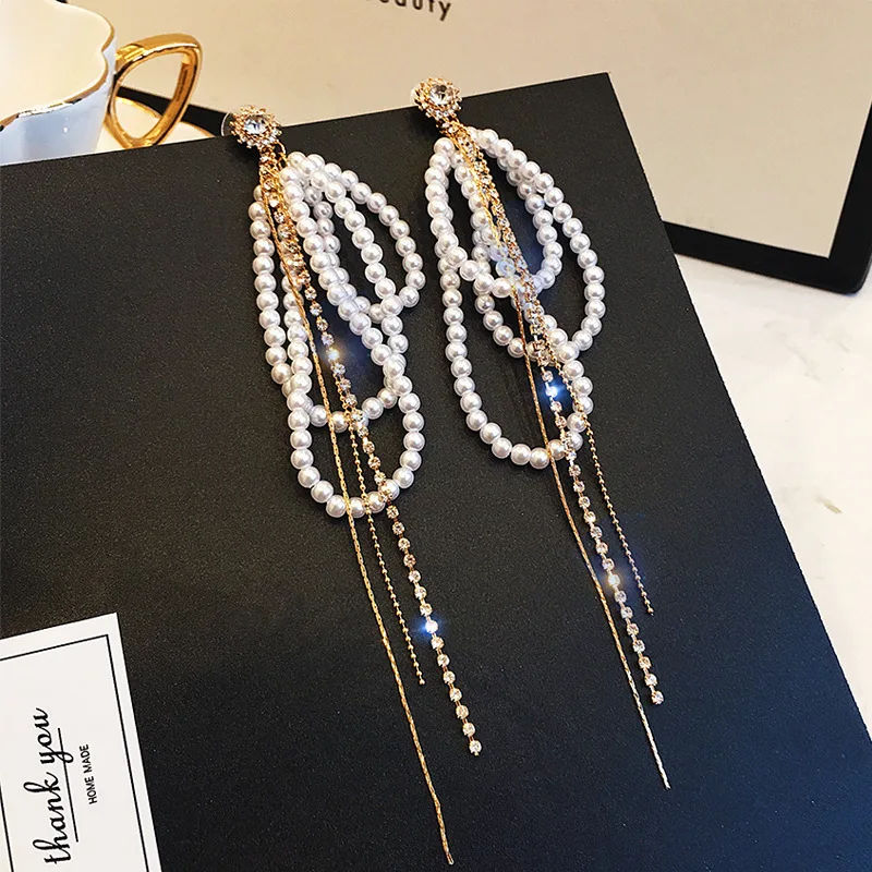 

Shiny Side New Fashion Brand Jewelry Elegant Pearl Stud Earrings for Women Gift Long Tassel Beads Earrings