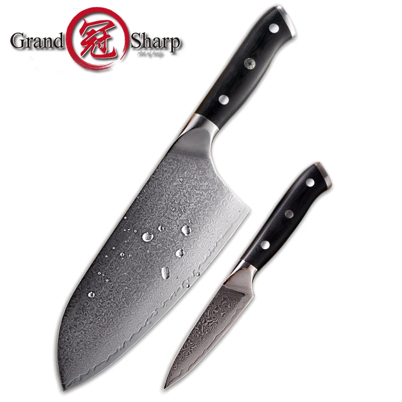 Grandsharp 2 шт Набор ножей тесак нож Дамаск Кухня ножи 67-Слои VG10 японской дамасской Сталь шеф-повара Пособия по кулинарии ножи