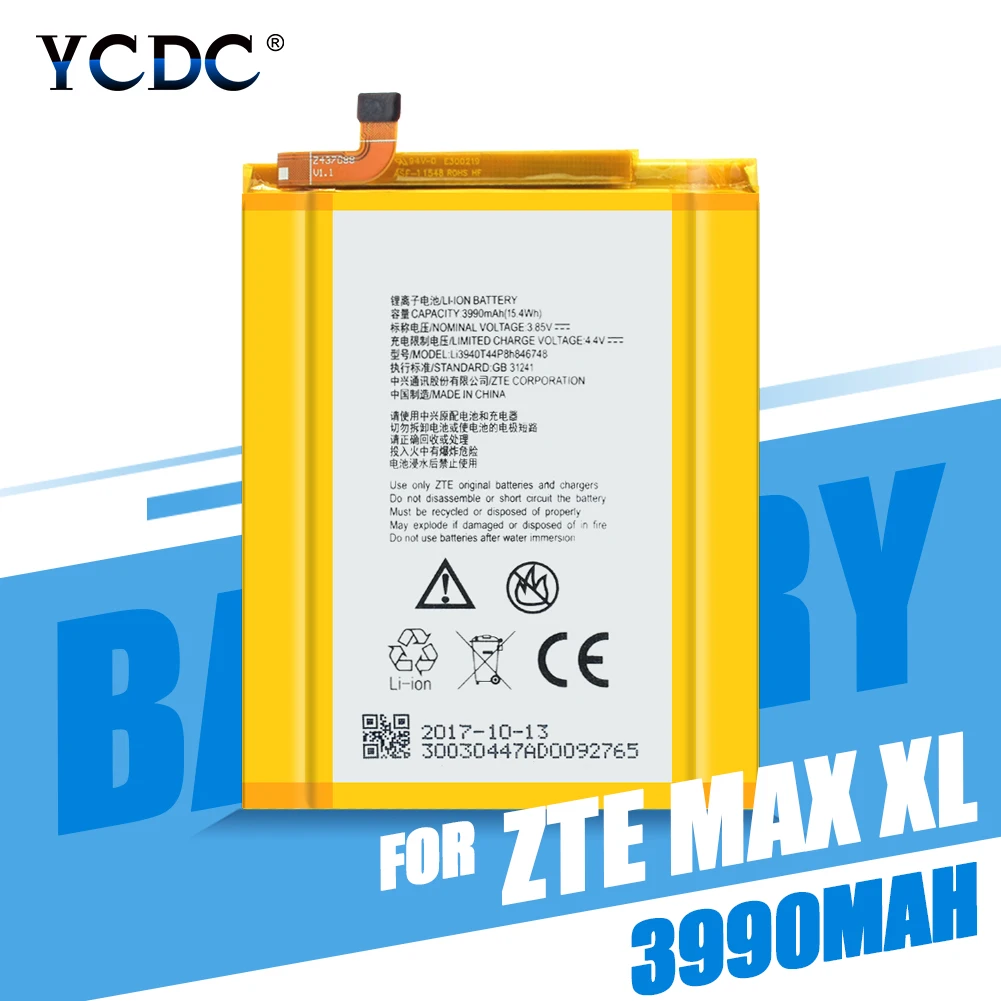 

3990mAh Li3940T44P8h846748 Battery For ZTE Max XL / N9560 / Max Blue LTE / Z986DL / Blade Max 3 / Z986U Mobile Phone Batteries