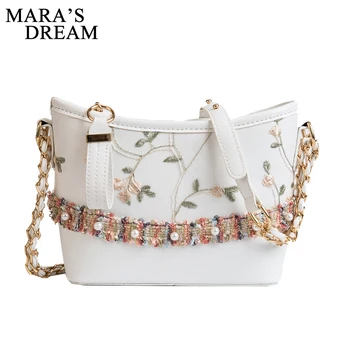 

Mara's Dream Lace Flowers Women Bag 2018 New handbag PU Leather Sweet Girl Square bag Flower Pearl Chain Shoulder Messenger Bags