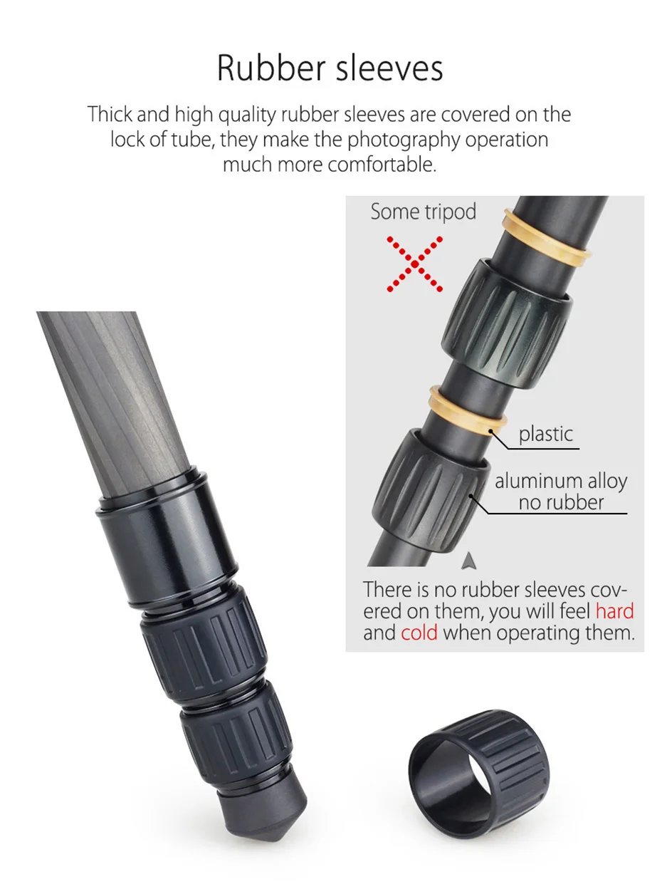 RT40C Carbon Fiber Camera Tripod Professional Travel Compact Tripod Video Monopo