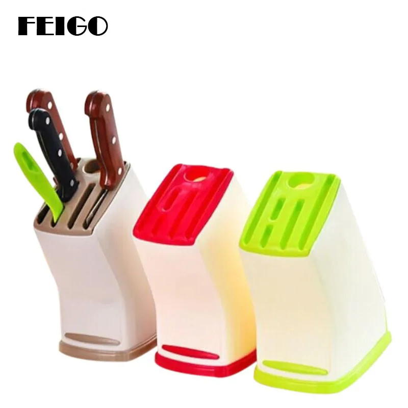 

FEIGO 1Pcs New Plastic Knife Blocks Storage Rack Kitchen Knife Block Holder Turret Shelf Drainer Box Knives Fork Knife Box F255