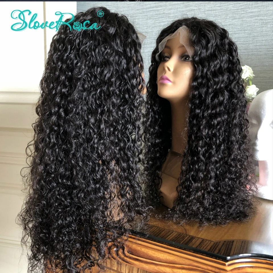 13x4 боковая часть Синтетические волосы на кружеве человеческих волос парики 130% плотность вьющиеся синтетические волосы бразильские Волосы remy для волос Выбеленные узлы предварительно вырезанные Slove Rosa