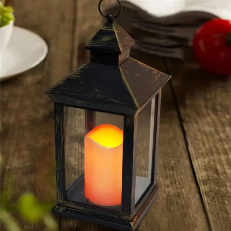 Vintage Decorative Lantern With LED Candle Solar Powered Outdoor Garden Light Hanging Candle Lantern