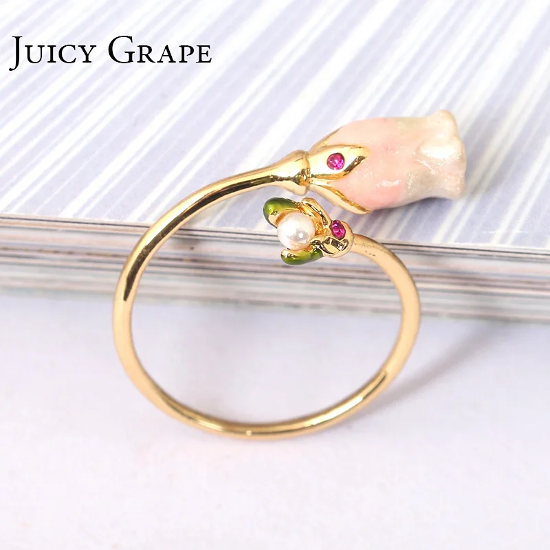 

Juicy Grape Romantic Red Zircon Pearl Ring for Women Elegant Noble Luxury Jewelry Hand Painted Enamel Glaze Ring