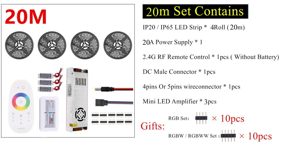 RGB Светодиодные ленты Водонепроницаемый 5050 5 м 10 м 15 м 20 м 30 м DC 12 В rgbww RGBW светодио дный свет гибкие полосы добавить контроллер Мощность