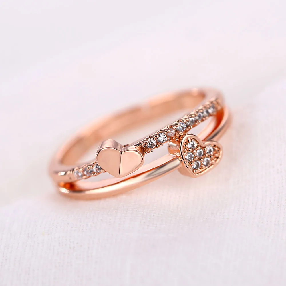 VKME модное хрустальное кольцо с двойным сердцем, Прямая поставка, женское кольцо, пара колец,, подарок для девушки, массивное кольцо, ювелирное изделие