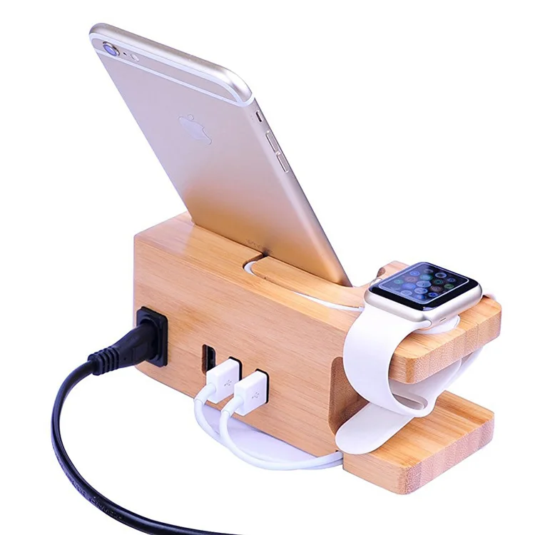 

Phone Charging Dock Station For Apple Watch for Iphone 7 7 Plus 6 6S Plus 6 5 5S Stand Holder Wooden with Charger USB Port