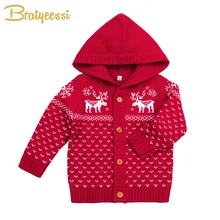 Рождественский детский свитер для девочек и мальчиков, осенне-зимнее пальто с капюшоном и рисунком оленя для младенцев зимняя одежда для маленьких девочек Теплый Детский кардиган красного и темно-синего цвета