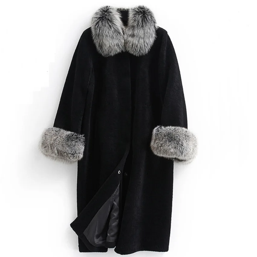 Новейшая Женская длинная куртка большого размера S/6XL, искусственный мех, черная верхняя одежда, зима-осень, женская повседневная меховая верхняя одежда D433 - Цвет: Black