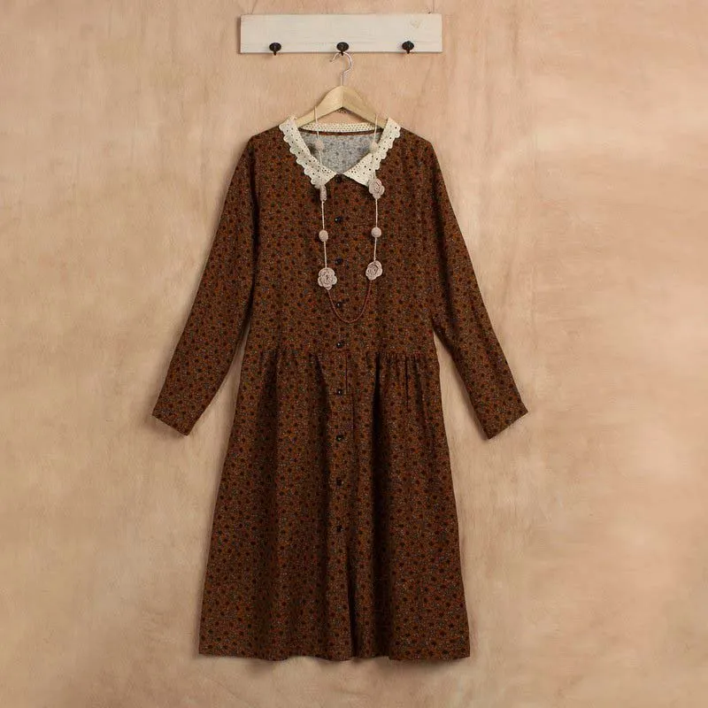 fall casual boho clothing linen jurk roupa feminina mori girl kleider hippie knitted vestido floral festa