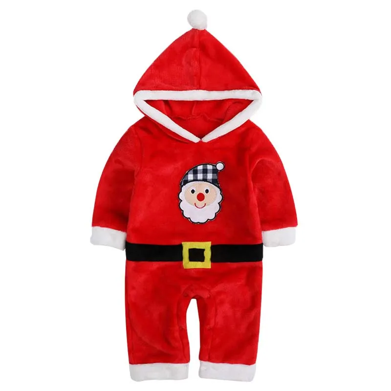 

JXYSY Baby winter clothes Baby girl long sleeve romper Baby's Christmas clothes cotton cute Santa Claus Hooded jumpsuit 0-24M