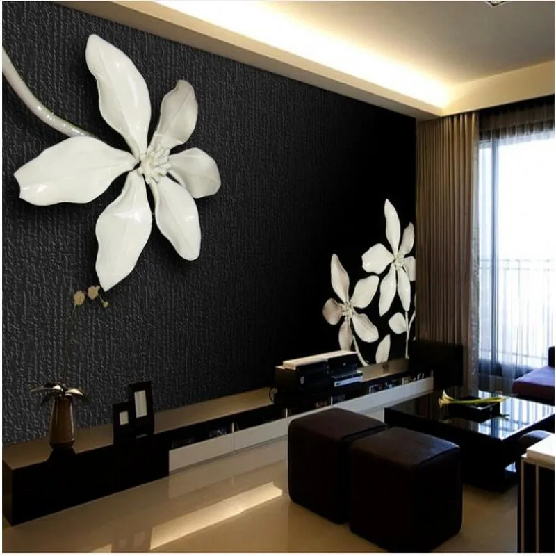 

wellyu Custom large - scale murals modern fashion embossed flowers mural TV backdrop non - woven wallpaper papel de parede