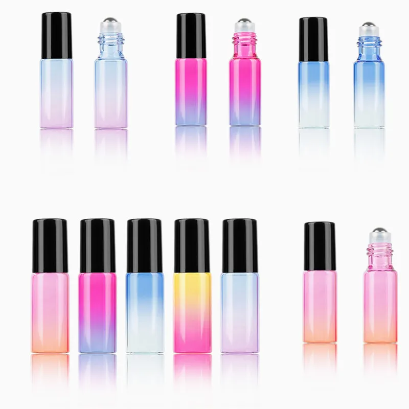 

Wholesale 5ml Gradient Color Essential Oil Perfume Bottle Roller Ball Thick Glass Roll On Durable For Travel Cosmetic Containers