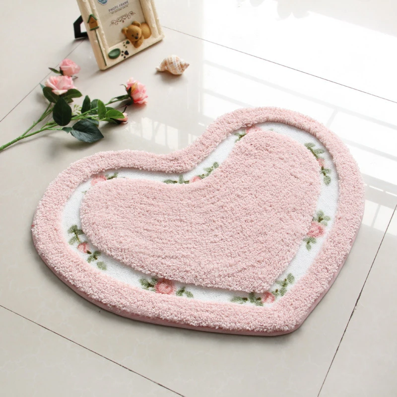 Pretty Heart Shape Non Slip Mat Rose Floral Bath Mat Floor Mat Bedroom
