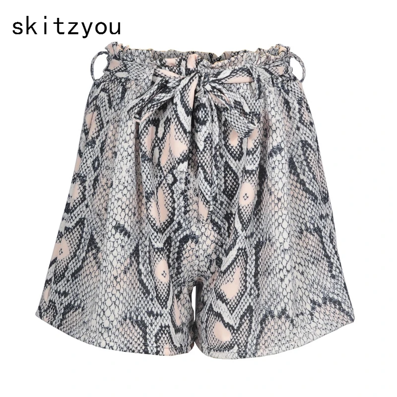 Skitzyou для женщин летние шорты для змеиный принт эластичный высокая талия галстук бабочка повседневное пляжные пикантные Вечерние