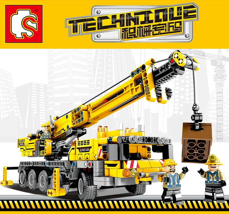 

665pcs Technical City Series Engineering Machine Crane Car Compatible 701800 Enlighten Bricks Toys For Children Gifts