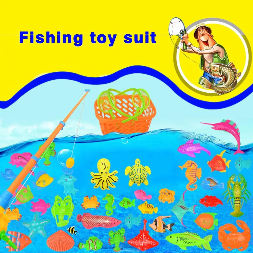 15/27Pcs Set Plastic Magnetic Fishing Toys Baby Bath Toy Fishing Game Kids 1 Poles 1 Nets 13 Magnet Fish Indoor Outdoor Fun Baby