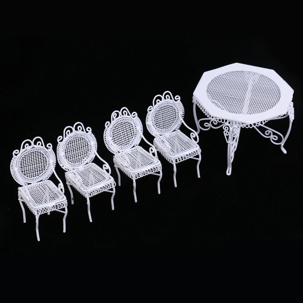 New 1/12 Dollhouse Miniature Furniture White Rocking Chair Octagonal Table Model Pretend Play Classic Toys for Kids Children