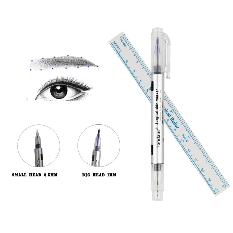 

2019 Tebori Tattoo Accesories 1pcs Surgical Skin Marker Eyebrow Pen Tattoo With Measuring Ruler Microblading Positioning Tool