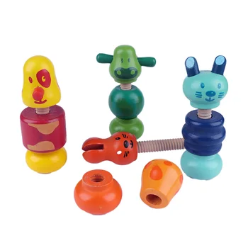 

1Pc Hot Sale Cute Animal Shape DIY Screw Wooden Disassembly Combination Blocks Children Kid Educational Toy 4 Color Gift