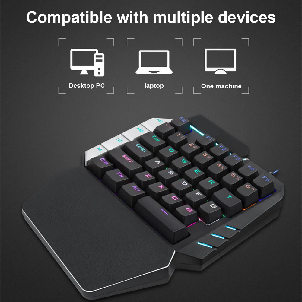 

38 Keys Wired USB Mini Keyboard Rainbow Backlight One Hand Keypad for Dota OW PUBG Game IJS998