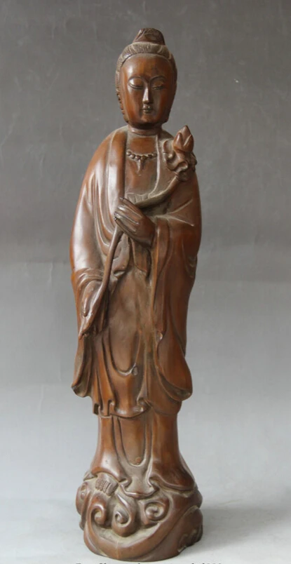 

Collectible bronze S1944 16" Chinese Buddhism Wood lotus Kwan-yin Guan Yin Boddhisattva Goddess Statue