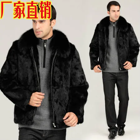 

Winter Men Rabbit Fur Coat Faux Fur Jacket Plus Size Men's Clothing Male Medium-long Black Overcoat Warm Winter Outerwear