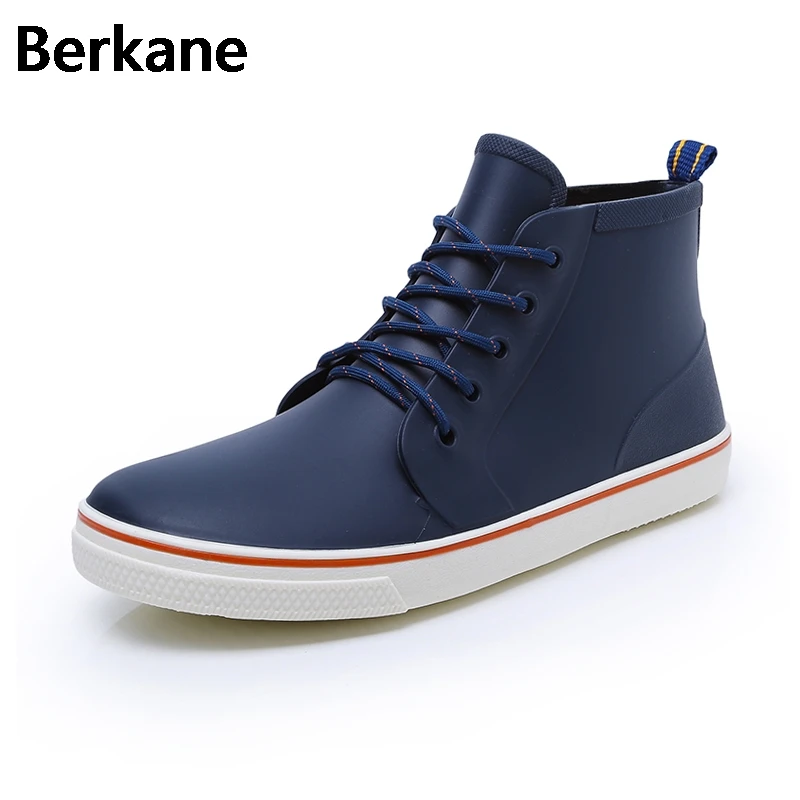 

Short Ankle Rain Boots Men Rubber Lace-up Solid Color New Soft Breathable Water Shoes Man Platform Zapatillas Deportivas Hombre