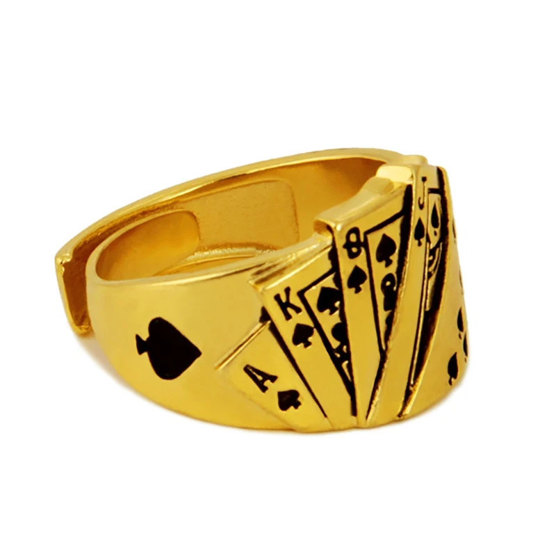 New No Fade 24k Sand Gold Rings for Men Personality Poker Designer Open Rings India Jewelry