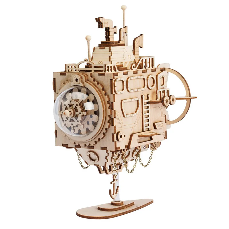 

Robotime DIY 3D Puzzle Wood Steampunk Music Box Assembled Wooden Submarine Model Toys for Children Adult Educational Puzzles