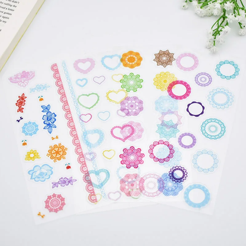 

4 sheets/lot DIY Cute Kawaii Rainbow Lace PVC Sticker Lovely Heart Stickers For Scrapbooking Decoration Diary Student 3317