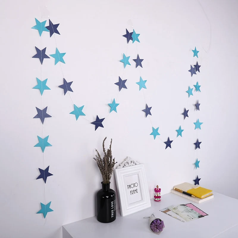 

Wall Hanging Paper Star Garlands 4m Long Birthday String Chain Wedding Party Banner Handmade Children Room Home Decor