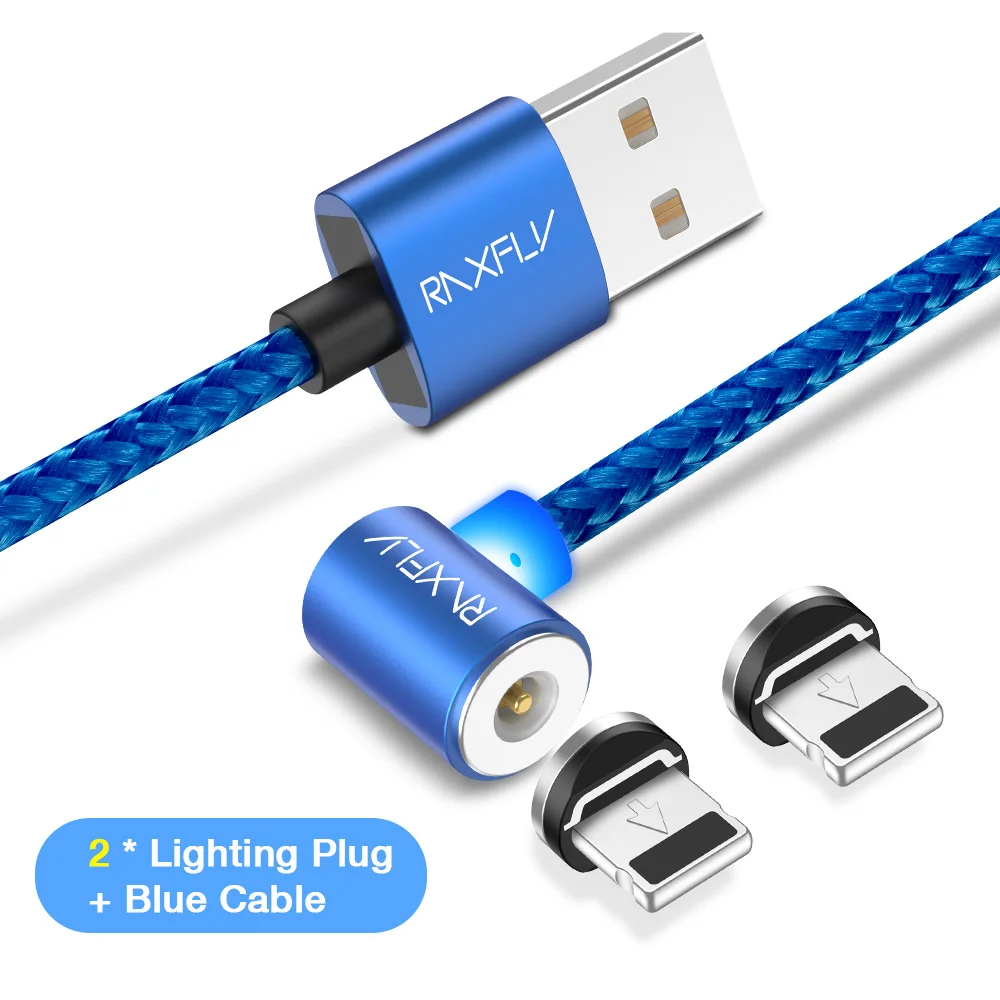 L-Тип Магнитный кабель для зарядки RAXFLY Кабель с разъемом микро-USB типа C Lightning/USB шнур для iPhone Магнит Зарядное устройство проволоки для iPhone 6 5 7 магнитный кабель магнитная зарядка - Цвет: 2 Plug Blue Cable