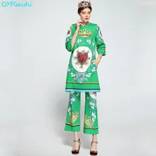 QYFCIOUFU High Quality Women Two Piece Set Beading Printed Long Sleeves Tops And Blouses Loose Casual