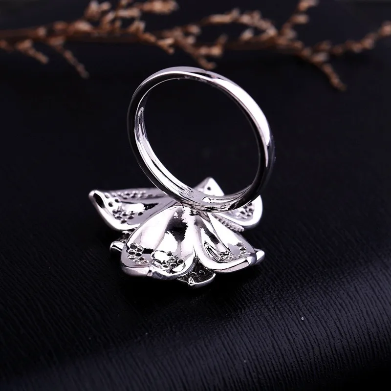 2018 Luxury Big Flower Rings For Women Micro Paved Cubic Zirconia Wedding Ring Silver Ladies Crystal Rings Valentine's Day Gift