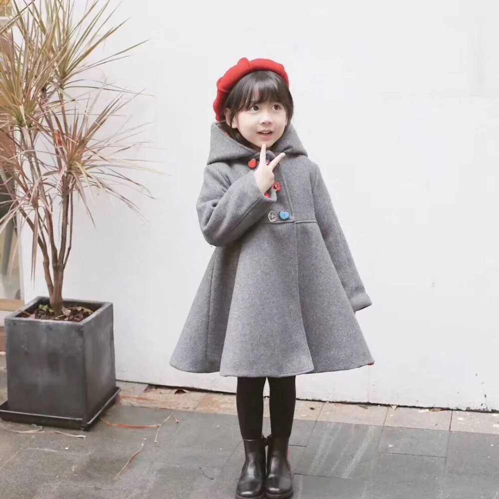 

Kids girl grey overcoat winter new fashion clothes for girls Teens autumn coat dress long outerwear in late of Nov