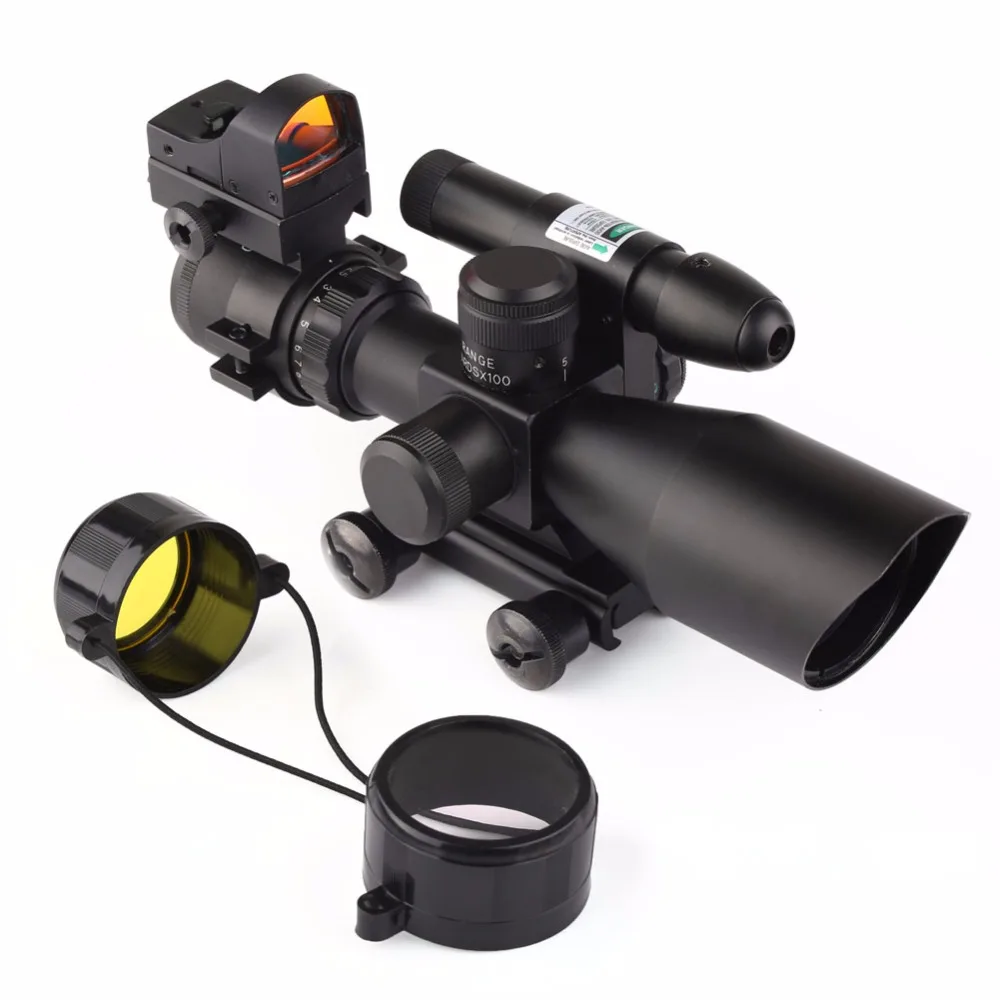 

VERY100 NEW 2.5-10X40 Tactical Rifle Scope w/ Green Laser & Mini Reflex 3 MOA Red Dot Sight Free Shipping!