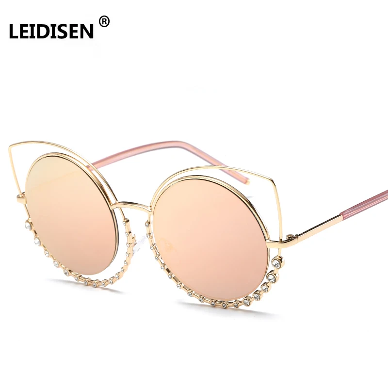 Leidisen роскошные солнцезащитные очки со стразами модные Брендовая Дизайнерская обувь Cateye Солнцезащитные очки Для женщин Винтаж круглые
